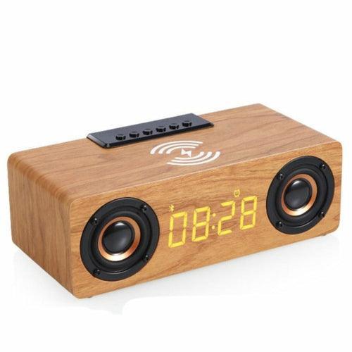 Wooden Retro Theme Wireless Charger Bluetooth Speaker Alarm Clock - VirtuousWares:Global