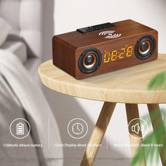 Wooden Retro Theme Wireless Charger Bluetooth Speaker Alarm Clock - VirtuousWares:Global
