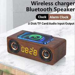 Wooden Retro Theme Wireless Charger Bluetooth Speaker Alarm Clock - VirtuousWares:Global