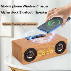 Wooden Retro Theme Wireless Charger Bluetooth Speaker Alarm Clock - VirtuousWares:Global