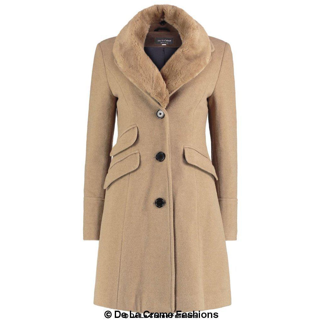 Wool Blend Faux Fur Collar Midi Coat - VirtuousWares:Global