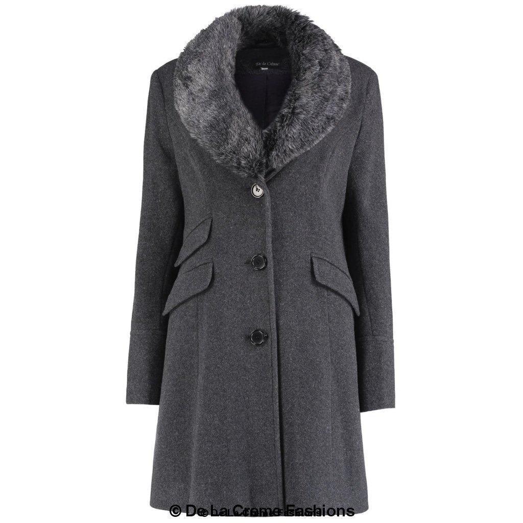 Wool Blend Faux Fur Collar Midi Coat - VirtuousWares:Global