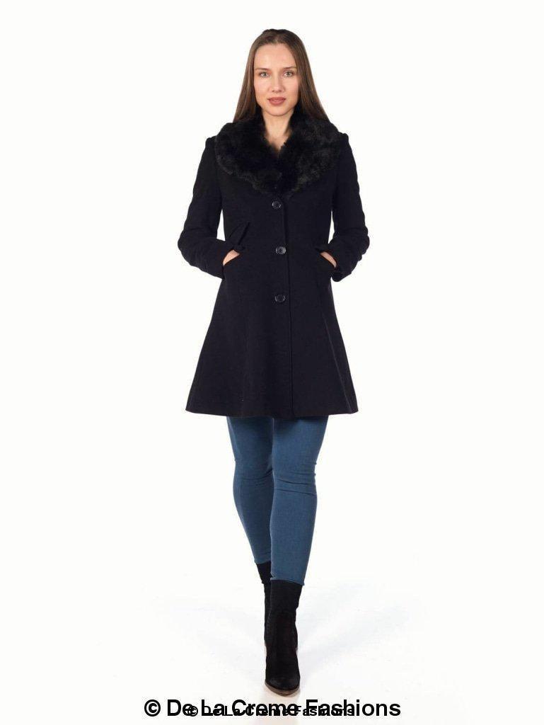 Wool Blend Faux Fur Collar Midi Coat - VirtuousWares:Global