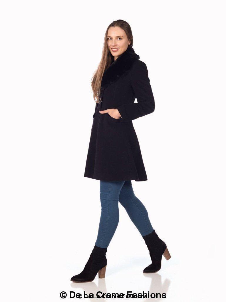 Wool Blend Faux Fur Collar Midi Coat - VirtuousWares:Global