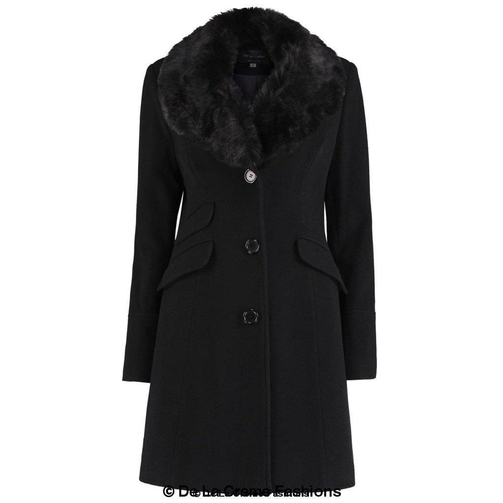 Wool Blend Faux Fur Collar Midi Coat - VirtuousWares:Global