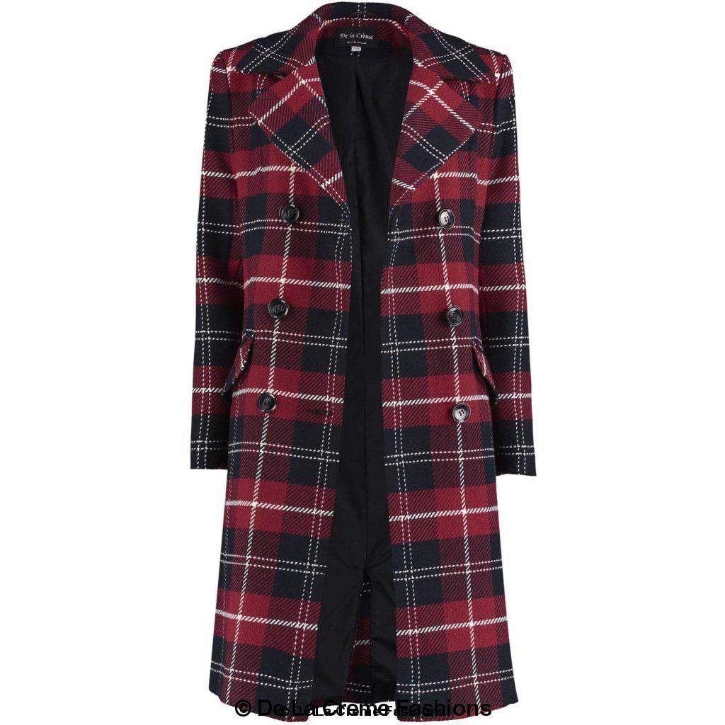 Wool Blend Tartan Check Double Breasted Coat - VirtuousWares:Global