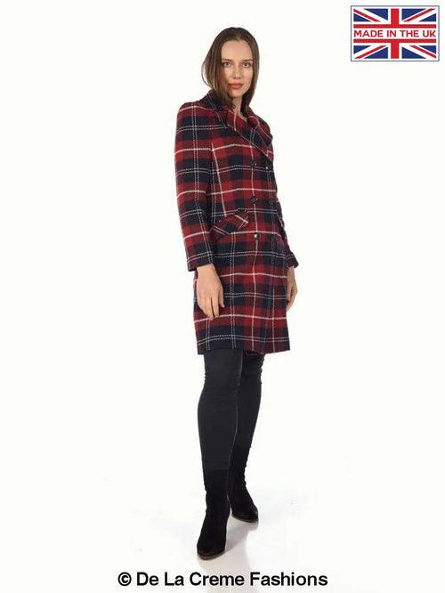 Wool Blend Tartan Check Double Breasted Coat - VirtuousWares:Global