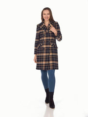 Wool Blend Tartan Check Double Breasted Coat - VirtuousWares:Global