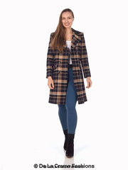 Wool Blend Tartan Check Double Breasted Coat - VirtuousWares:Global