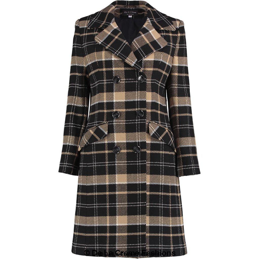 Wool Blend Tartan Check Double Breasted Coat - VirtuousWares:Global