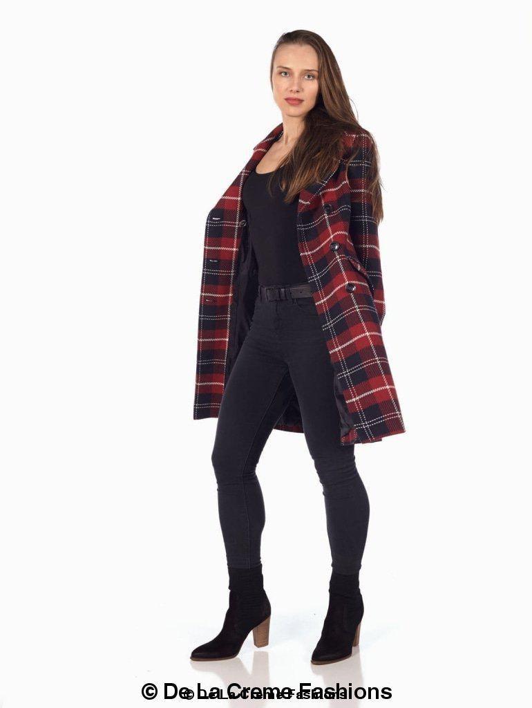 Wool Blend Tartan Check Double Breasted Coat - VirtuousWares:Global