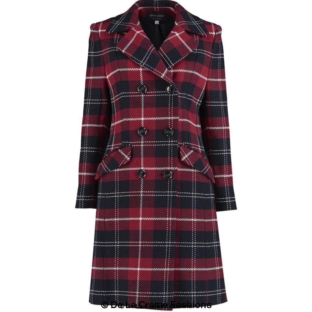 Wool Blend Tartan Check Double Breasted Coat - VirtuousWares:Global