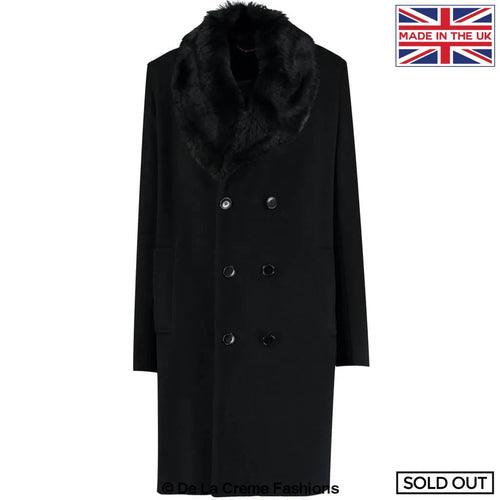 Wool Mix Overcoat With Faux Fur Collar - VirtuousWares:Global