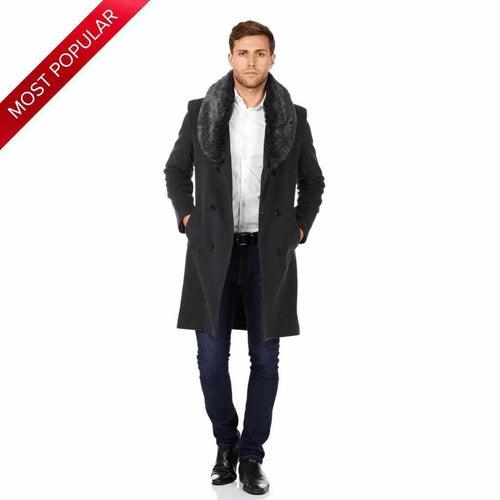 Wool Mix Overcoat With Faux Fur Collar - VirtuousWares:Global