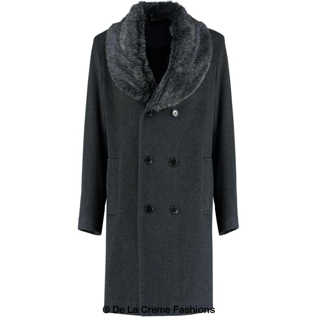 Wool Mix Overcoat With Faux Fur Collar - VirtuousWares:Global