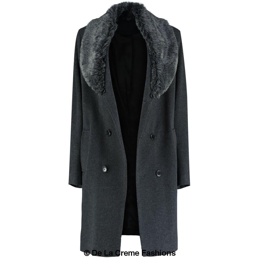 Wool Mix Overcoat With Faux Fur Collar - VirtuousWares:Global