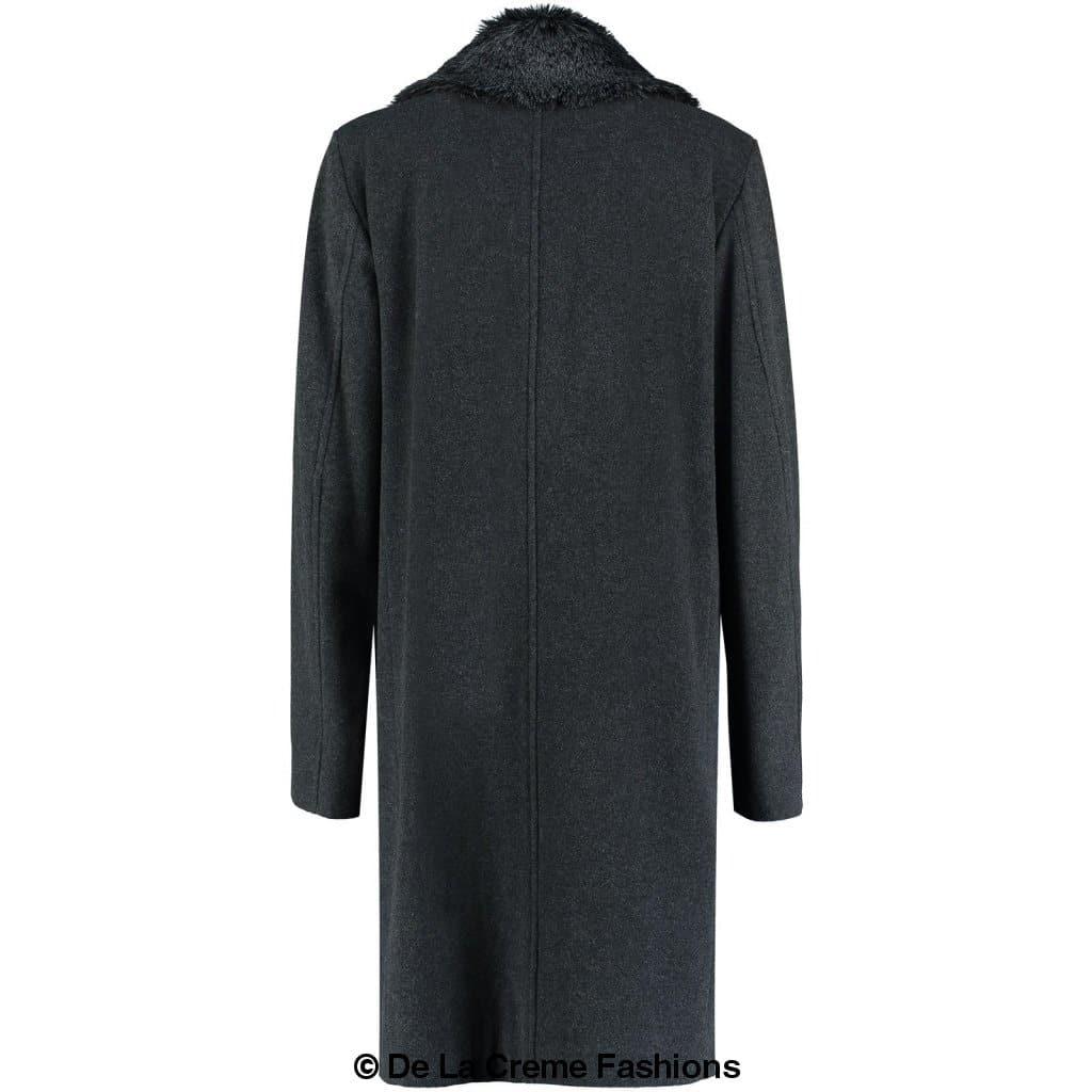 Wool Mix Overcoat With Faux Fur Collar - VirtuousWares:Global