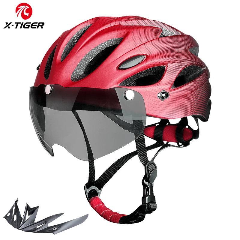 X-TIGER Adult Bike Helmet with LED Rear Light Dual Mode Goggle Cycling Helmet Fit 58-62cm Lightweight Breathable Bicycle Helmets - VirtuousWares:Global