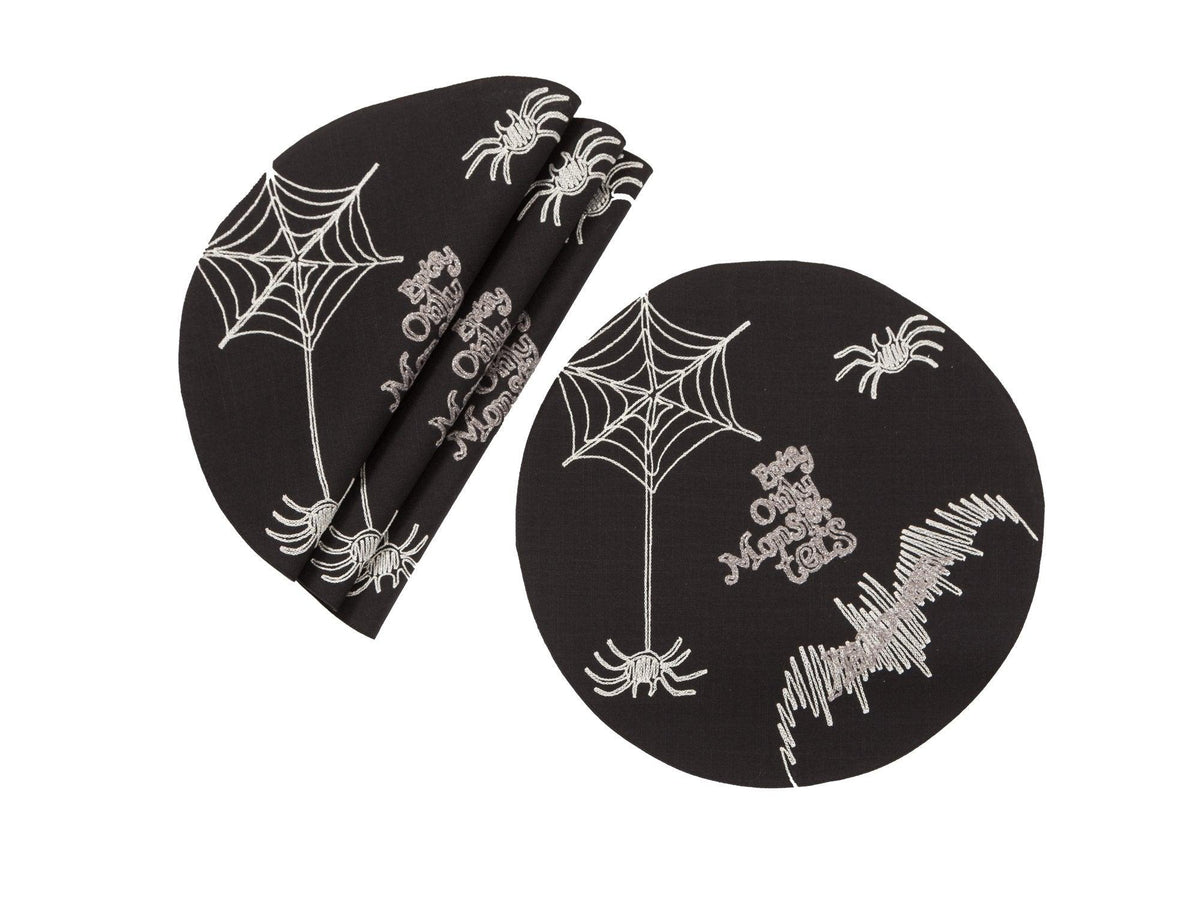 XD18802 Happy Halloween Double layer 16'' Placemats, Set of 4, Black - VirtuousWares:Global