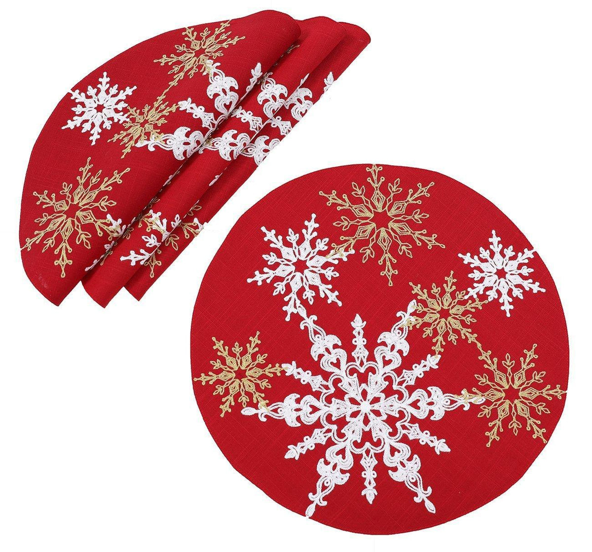 XD19802-Magical Snowflakes Crewel Embroidered Christmas Placemats - VirtuousWares:Global