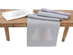 XD19803-Festive Trees Embroidered Christmas Table Runner - VirtuousWares:Global
