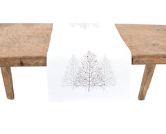 XD19803-Festive Trees Embroidered Christmas Table Runner - VirtuousWares:Global