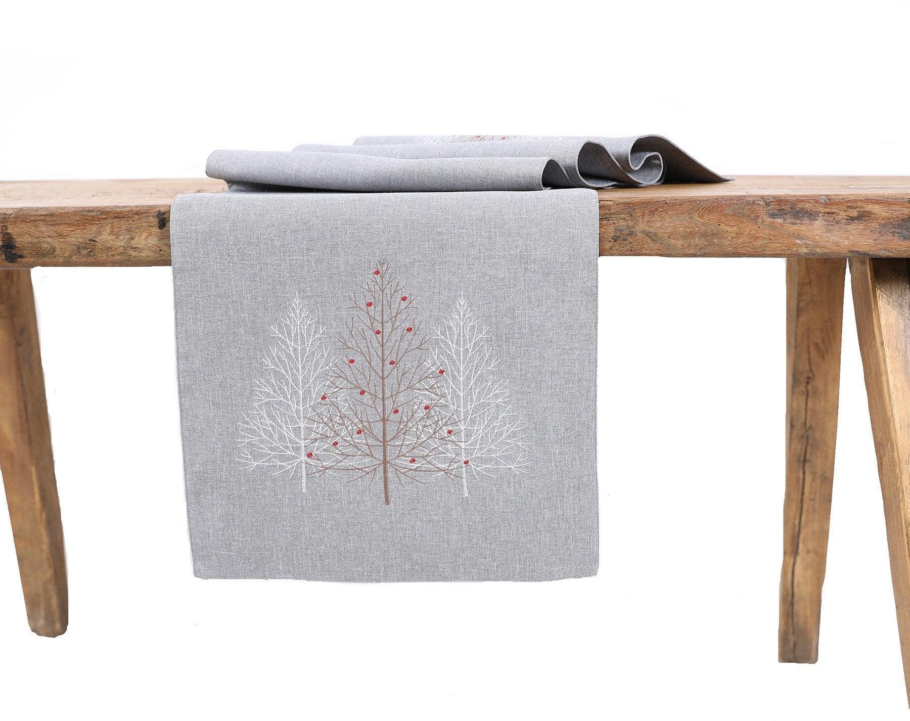 XD19803-Festive Trees Embroidered Christmas Table Runner - VirtuousWares:Global