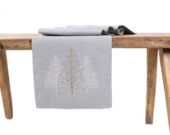 XD19803-Festive Trees Embroidered Christmas Table Runner - VirtuousWares:Global