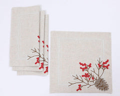 XD19811-Christmas Pine Cone Crewel Embroidered Placemats 16 by 16-Inch - VirtuousWares:Global