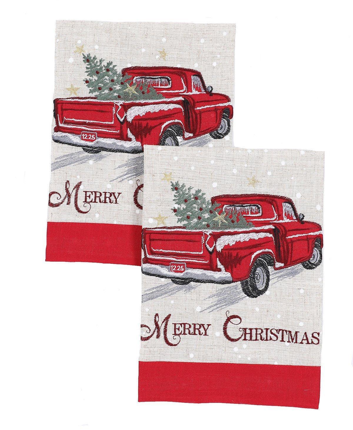 XD19812-Merry Christmas Truck Decorative Towels 14 by 22-Inch, Set of - VirtuousWares:Global