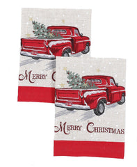 XD19812-Merry Christmas Truck Decorative Towels 14 by 22-Inch, Set of - VirtuousWares:Global