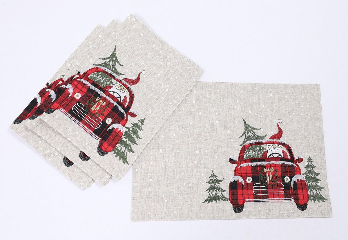 XD19884-Santa Claus Riding On Car Christmas Placemats 14 by 20-Inch, - VirtuousWares:Global