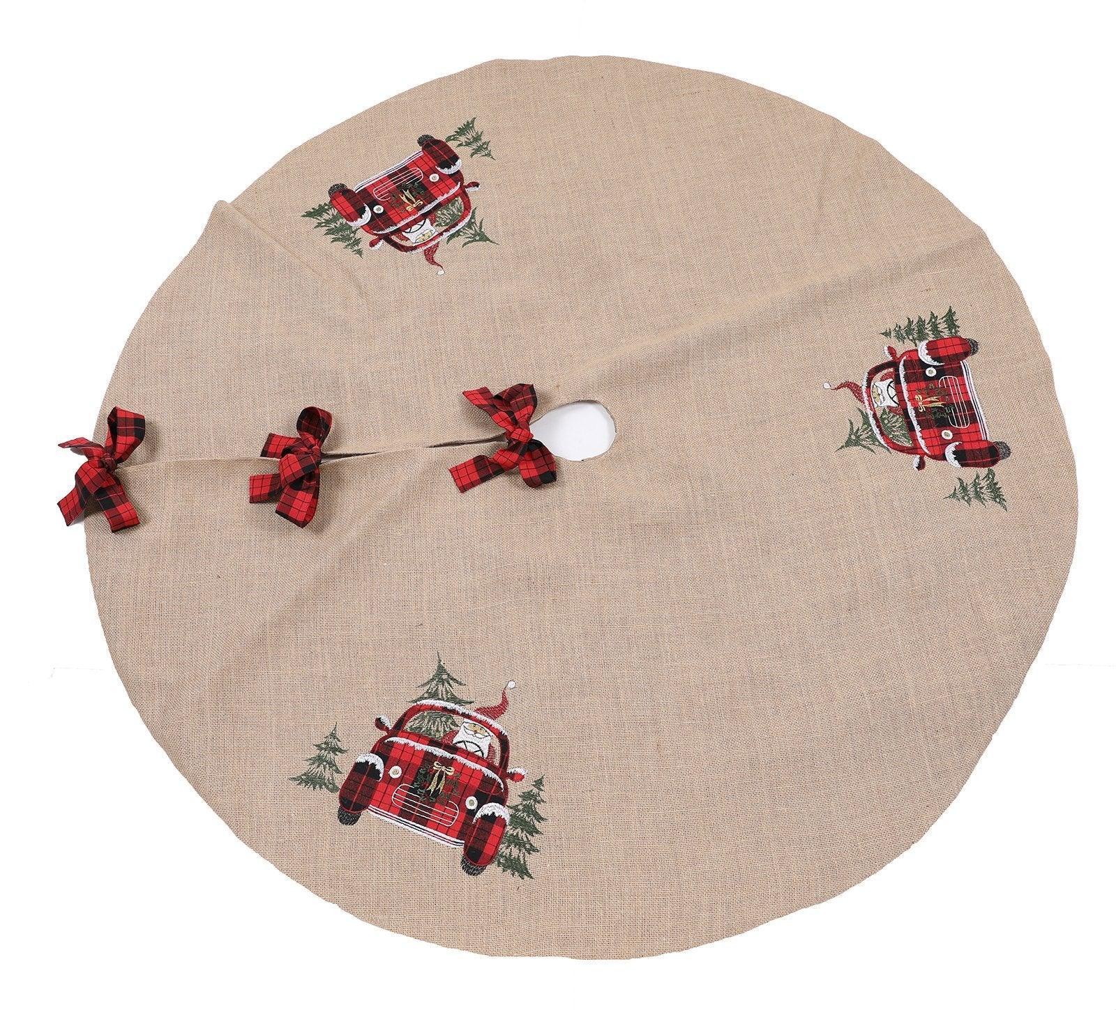 XD19884-Santa Claus Riding On Car Christmas Tree Skirt 56 Inch Round, - VirtuousWares:Global