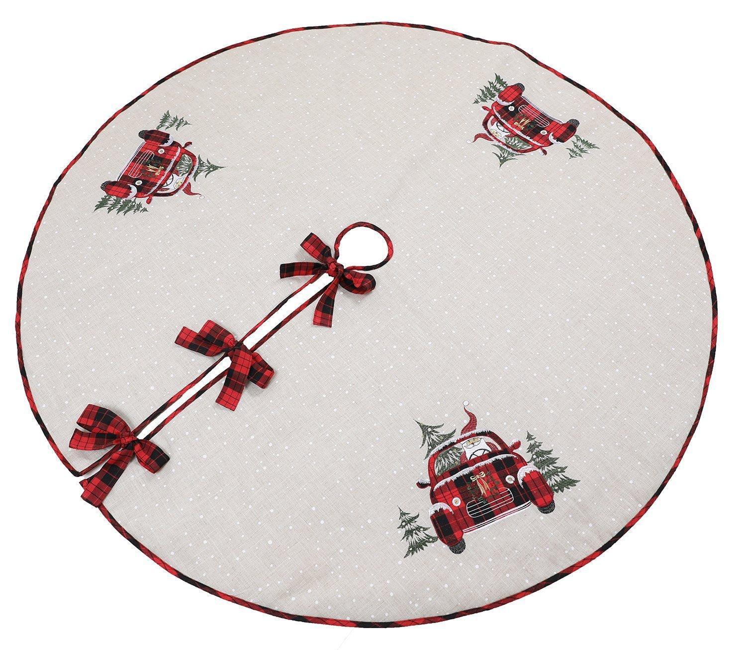 XD19884-Santa Claus Riding On Car Christmas Tree Skirt 56 Inch Round, - VirtuousWares:Global