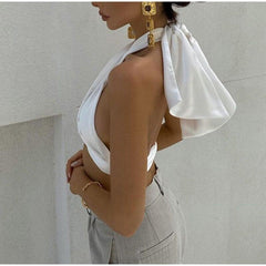 Y2K Halter Bandage Top Women Satin Crop Tops - VirtuousWares:Global