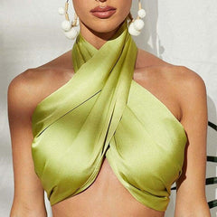 Y2K Halter Bandage Top Women Satin Crop Tops - VirtuousWares:Global