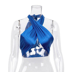 Y2K Halter Bandage Top Women Satin Crop Tops - VirtuousWares:Global