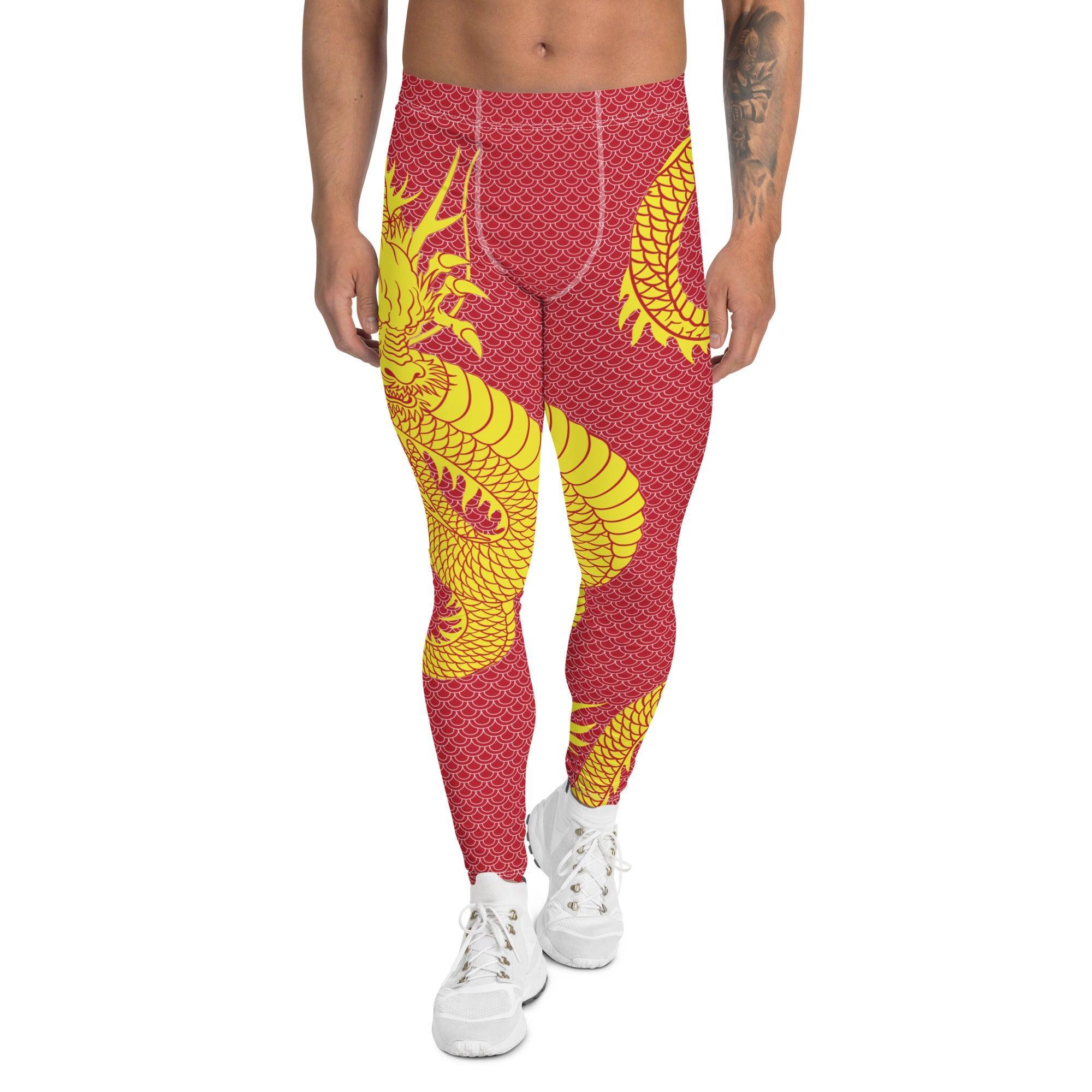 Yellow Dragon Red Leggings for Men - VirtuousWares:Global