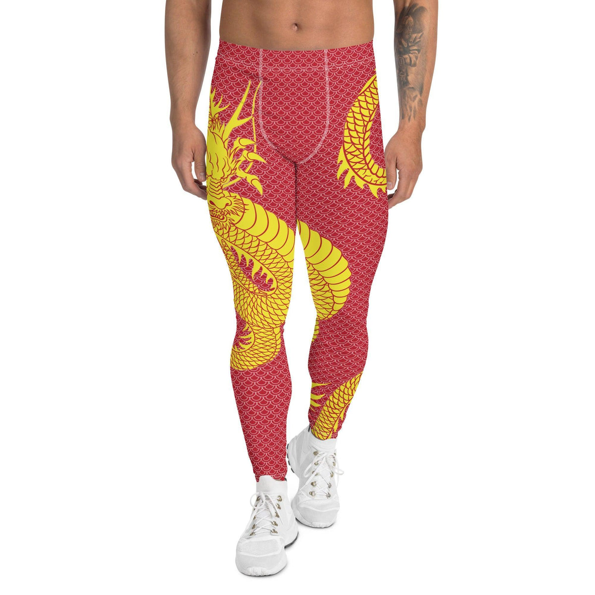 Yellow Dragon Red Leggings for Men - VirtuousWares:Global