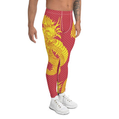 Yellow Dragon Red Leggings for Men - VirtuousWares:Global