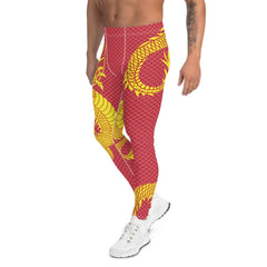 Yellow Dragon Red Leggings for Men - VirtuousWares:Global