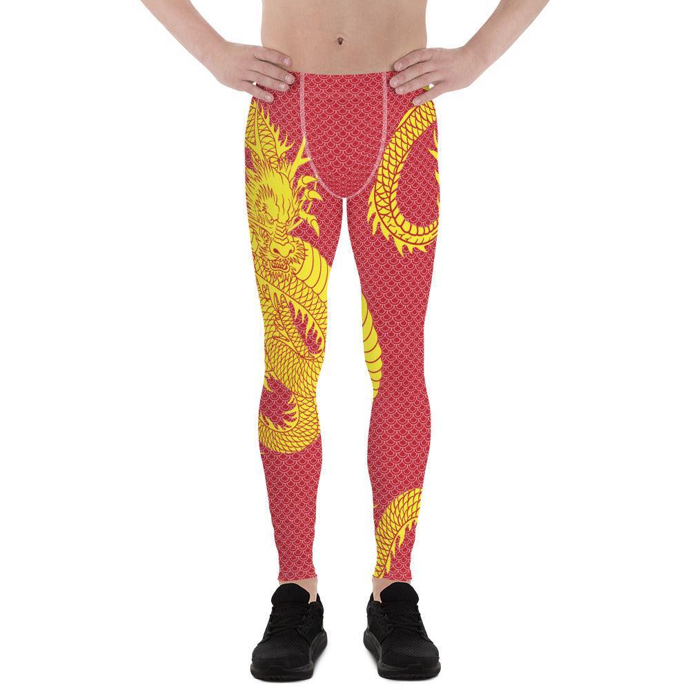 Yellow Dragon Red Leggings for Men - VirtuousWares:Global