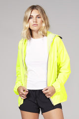 Yellow fluo full zip packable rain jacket and windbreaker - VirtuousWares:Global