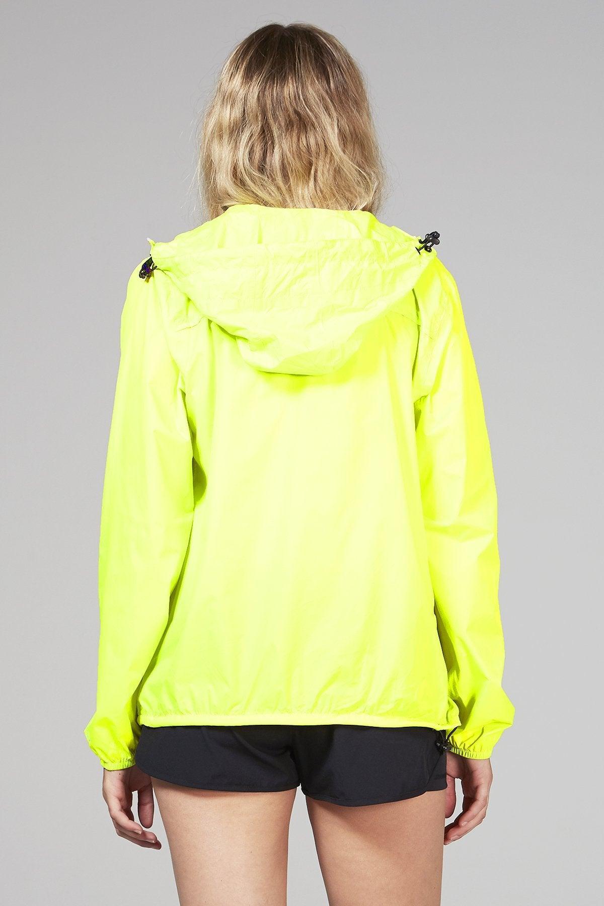 Yellow fluo full zip packable rain jacket and windbreaker - VirtuousWares:Global