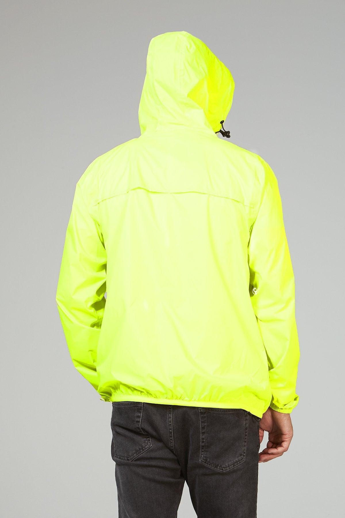 Yellow fluo full zip packable rain jacket and windbreaker - VirtuousWares:Global