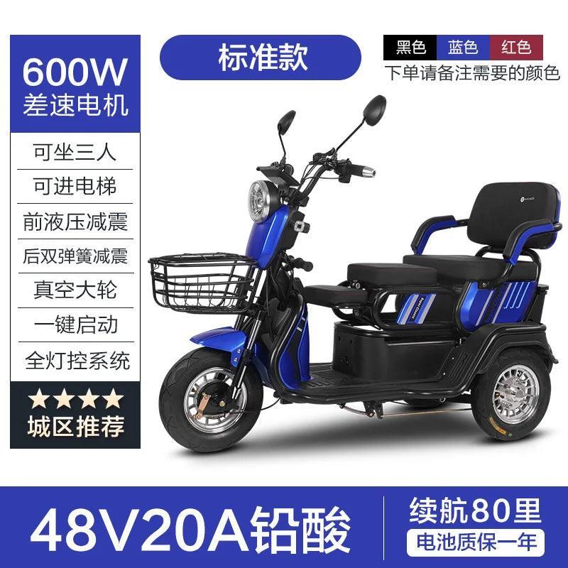 ZC Elderly Electric Tricycle Home Pick-up Children Double Battery Car Ladies Leisure New Scooter - VirtuousWares:Global