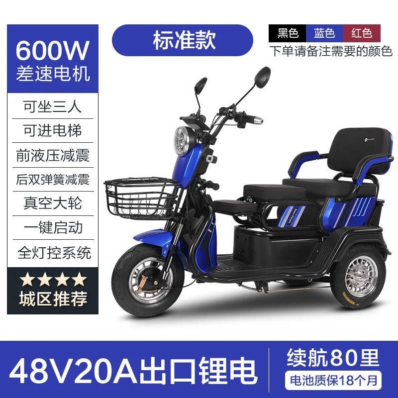 ZC Elderly Electric Tricycle Home Pick-up Children Double Battery Car Ladies Leisure New Scooter - VirtuousWares:Global