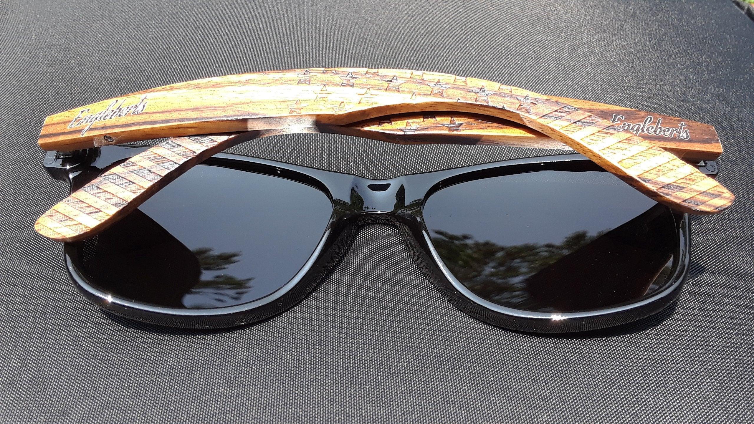 Zebrawood Sunglasses, Stars and Bars With Wooden Case, Polarized, - VirtuousWares:Global