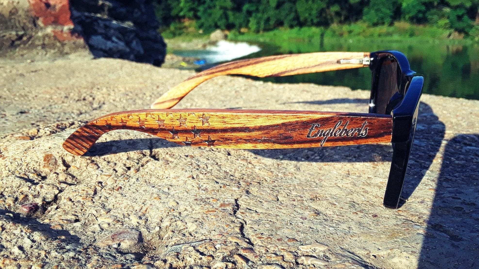 Zebrawood Sunglasses, Stars and Bars With Wooden Case, Polarized, - VirtuousWares:Global