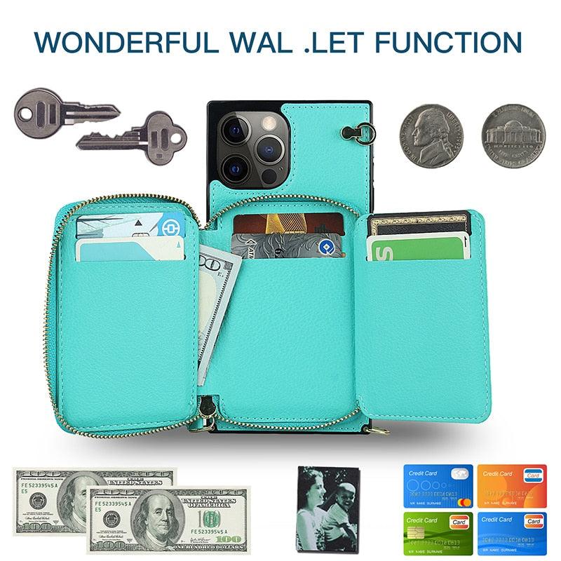 Zipper Wallet Case with Adjustable Crossbody Strap for iphone - VirtuousWares:Global